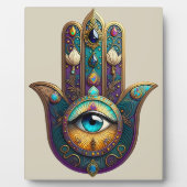 Gold Violet Teal Hamsa w/ Turquoise Third Eye Fotoplatte (Vorderseite)