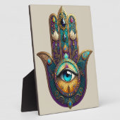 Gold Violet Teal Hamsa w/ Turquoise Third Eye Fotoplatte (Seite)