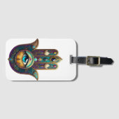 Gold Violet Teal Hamsa w/ Turquoise Third Eye Gepäckanhänger (Vorderseite (Horizontal))