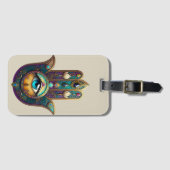 Gold Violet Teal Hamsa w/ Turquoise Third Eye Gepäckanhänger (Vorderseite (Horizontal))