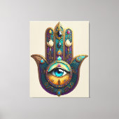 Gold Violet Teal Hamsa w/ Turquoise Third Eye Leinwanddruck (Vorderseite)
