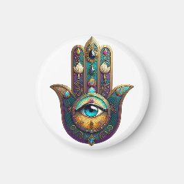 Gold Violet Teal Hamsa w/ Turquoise Third Eye Magnet
