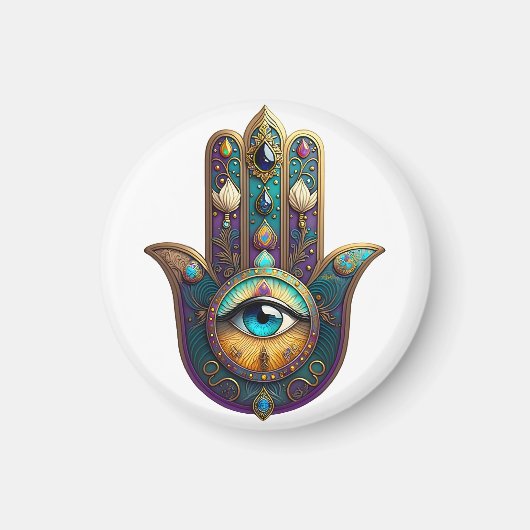 Gold Violet Teal Hamsa w/ Turquoise Third Eye Magnet (Vorne)