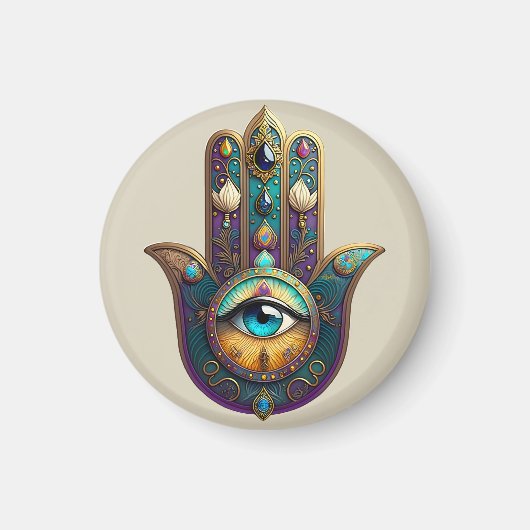 Gold Violet Teal Hamsa w/ Turquoise Third Eye Magnet (Vorne)