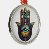 Gold Violet Teal Hamsa w/ Turquoise Third Eye Ornament Aus Metall (Rechts)