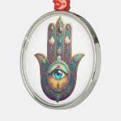 Gold Violet Teal Hamsa w/ Turquoise Third Eye Ornament Aus Metall (Links)