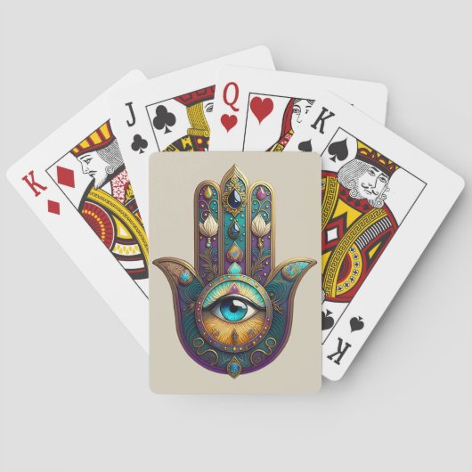 Gold Violet Teal Hamsa w/ Turquoise Third Eye Spielkarten (Rückseite)