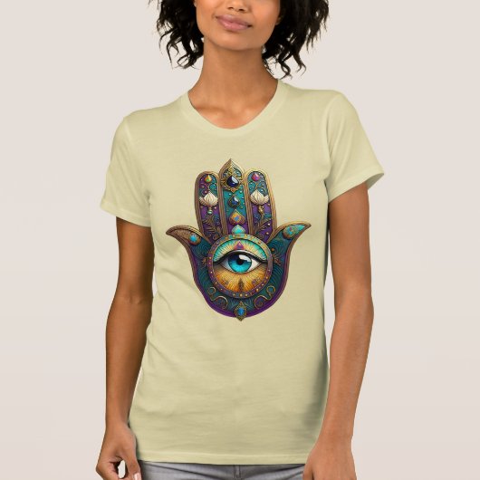 Gold Violet Teal Hamsa w/ Turquoise Third Eye T-Shirt (Vorderseite)