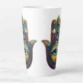 Gold Violet Teal w/ Turquoise Third Eye Hamsa Milchtasse (Vorderseite)