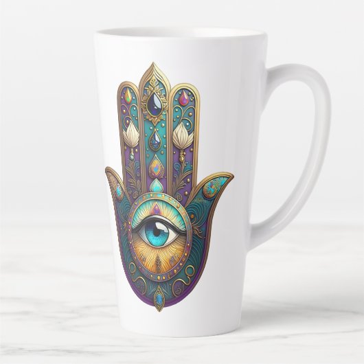 Gold Violet Teal w/ Turquoise Third Eye Hamsa Milchtasse (Rechts)