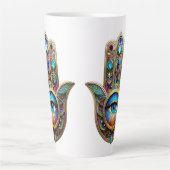 Gold Violet Turquoise Hamsa w/ Sapphire Third Eye Milchtasse (Vorderseite)