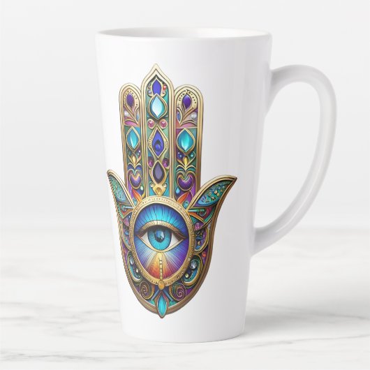 Gold Violet Turquoise Hamsa w/ Sapphire Third Eye Milchtasse (Rechts)