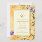 Gold Violets Floral 50. Hochzeitstag Einladung (Vorderseite)