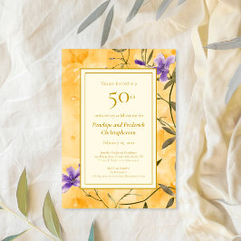 Gold Violets Floral 50. Hochzeitstag Einladung