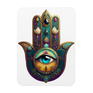 Gold Violett Türkis Hamsa m/ Türkis Drittes Auge Magnet