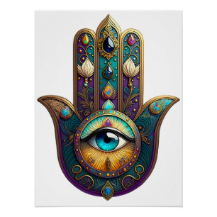 Gold Violett Türkis Hamsa m. Türkisenem Dritten Au Poster