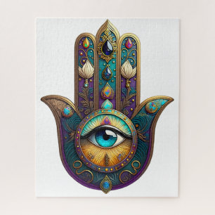 Gold Violett Türkis Hamsa mit Türkis drittem Auge Puzzle