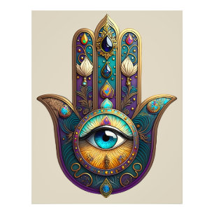 Gold Violett Türkis Hamsa mit Turquoise Drittem Au Fotodruck