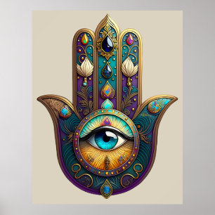 Gold Violett Türkis Hamsa mit Turquoise Drittem Au Poster