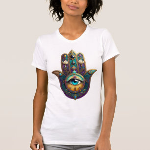 Gold Violett Türkis Hamsa mit Turquoise Drittem Au T-Shirt