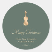 Gold Violin Luthier Elegant Merry Christmas Runder Aufkleber (Vorderseite)