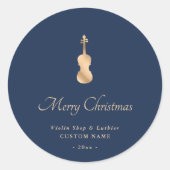 Gold Violin Luthier Elegant Merry Christmas Runder Aufkleber (Vorderseite)
