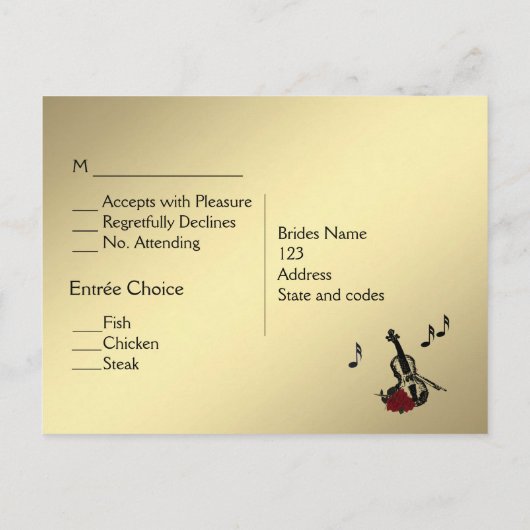 Gold Violin Music UAWG mit Entree Choice Postkarte (Rückseite)