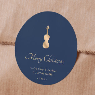 Gold Violine Geigenbauer Elegant Frohe Weihnachten Runder Aufkleber