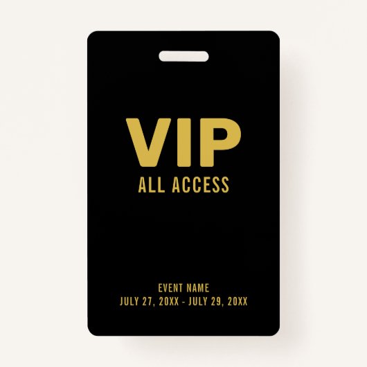 Gold VIP All Access Pass Event ID Abzeichen Ausweis (Vorderseite)
