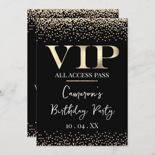 Gold VIP für Black Event oder Party Einladung (Vorne/Hinten)