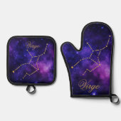 Gold-Virgo-Sternbild auf der dunklen Galaxie | Ofenhandschuh & Topflappen-Set (Vorderseite)