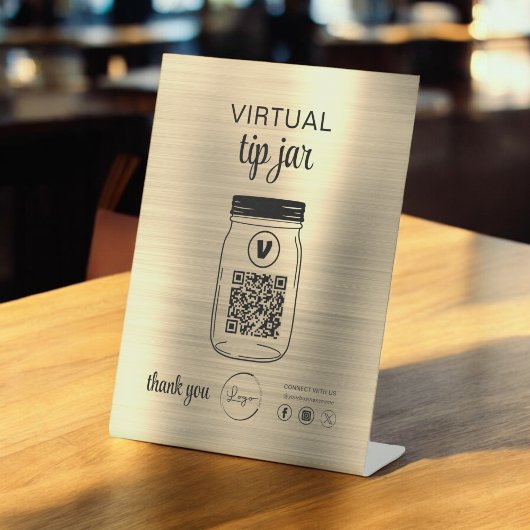 Gold Virtual Tipp Jar QR-Logo Weiß Sockelschild