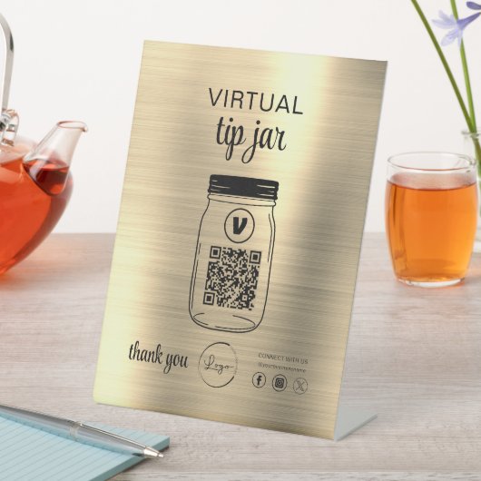 Gold Virtual Tipp Jar QR-Logo Weiß Sockelschild (In Situ)
