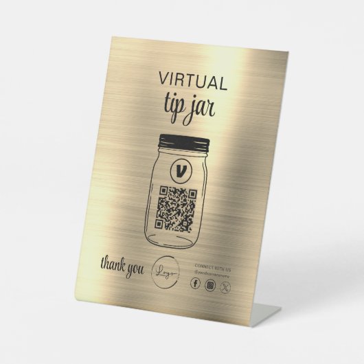 Gold Virtual Tipp Jar QR-Logo Weiß Sockelschild (Vorderseite)