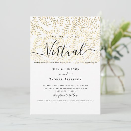 Gold Virtual Wedding Einladung (Stehend Vorderseite)