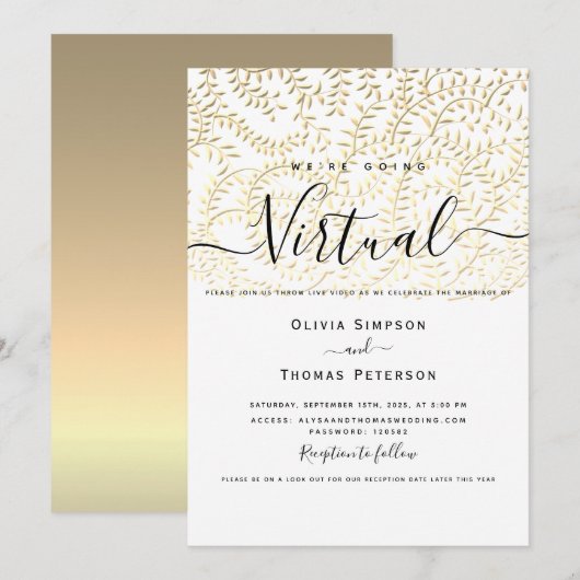 Gold Virtual Wedding Einladung (Vorne/Hinten)