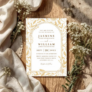 Gold von Blüten umgeben Elegante QR-Code-Hochzeit Einladung