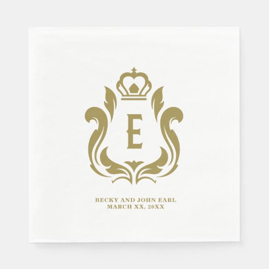 Gold Wappen E Monogram Serviette (Vorderseite)