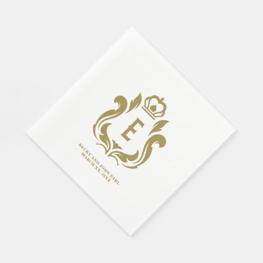 Gold Wappen E Monogram Serviette (Ecke)
