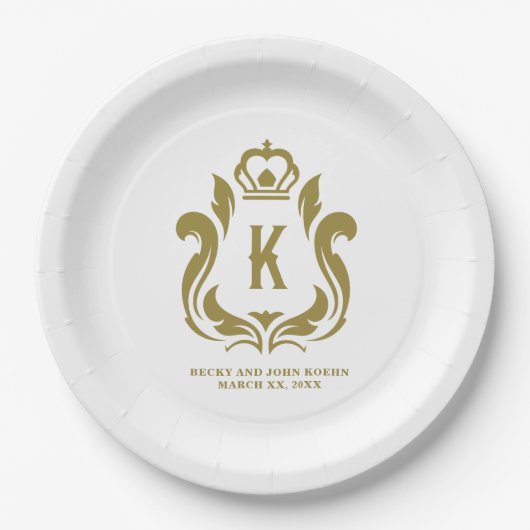 Gold Wappen K Monogram Pappteller (Vorderseite)