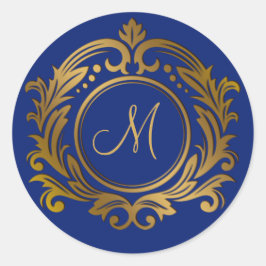 Gold Wappen mit Monogram Initial auf Blue Runder Aufkleber