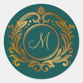 Gold Wappen mit Monogram Initial auf Green Classic Runder Aufkleber