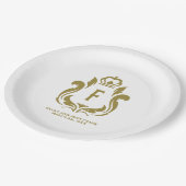 Gold Wappen Mit Monogramm Pappteller (Schrägansicht)