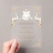 Gold Wappen Royal Indian White Peacock Wedding Acryleinladungen (Insitu (Handheld))