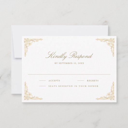 Gold Wappen Royal Indian White Peacock Wedding RSVP Karte (Vorderseite)