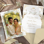 Gold Wappen Royal Indian White Peacock Wedding Save The Date