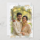 Gold Wappen Royal Indian White Peacock Wedding Save The Date (Rückseite)
