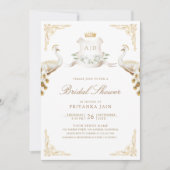 Gold Wappen Royal White Peacock Brautparty Einladung (Vorderseite)