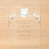 Gold Wappen White Peacock Wedding Save the Date Acryleinladungen (Vorderseite)