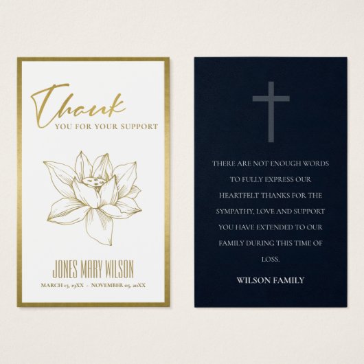 GOLD WASSER LILY BEILEID MEMORIAL DANKE KARTE (Vorne & Hinten)